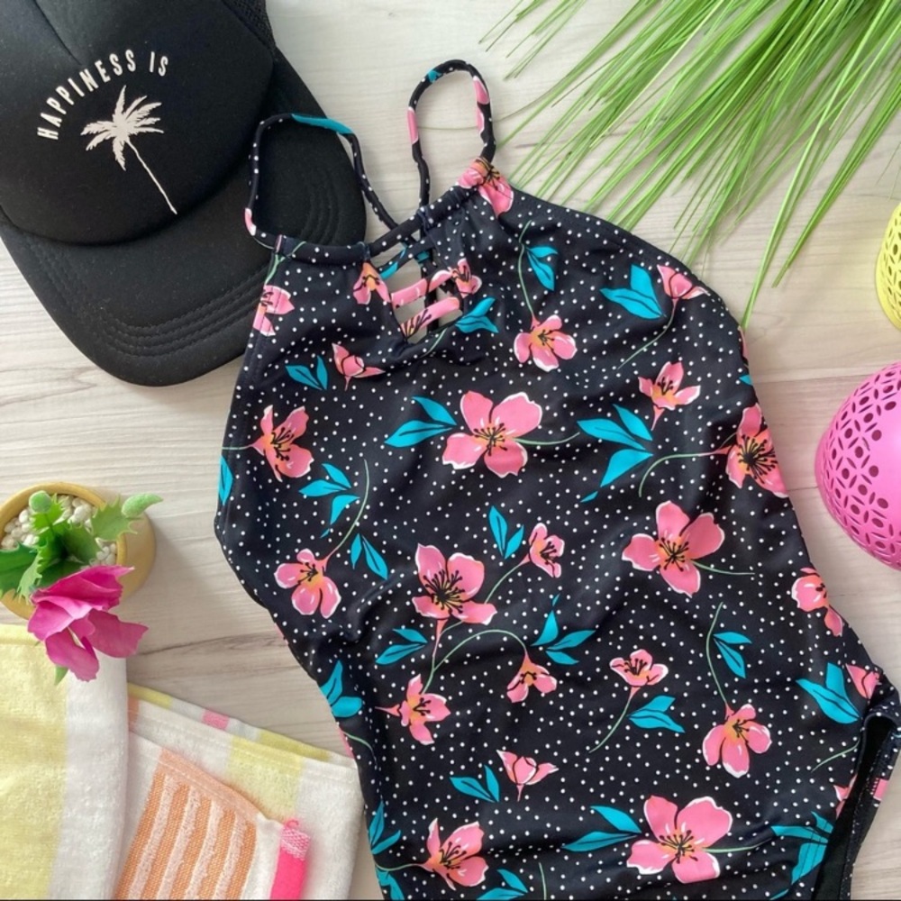 Billabong Girls' Night Out Floral Black One-Piece Swimsuit